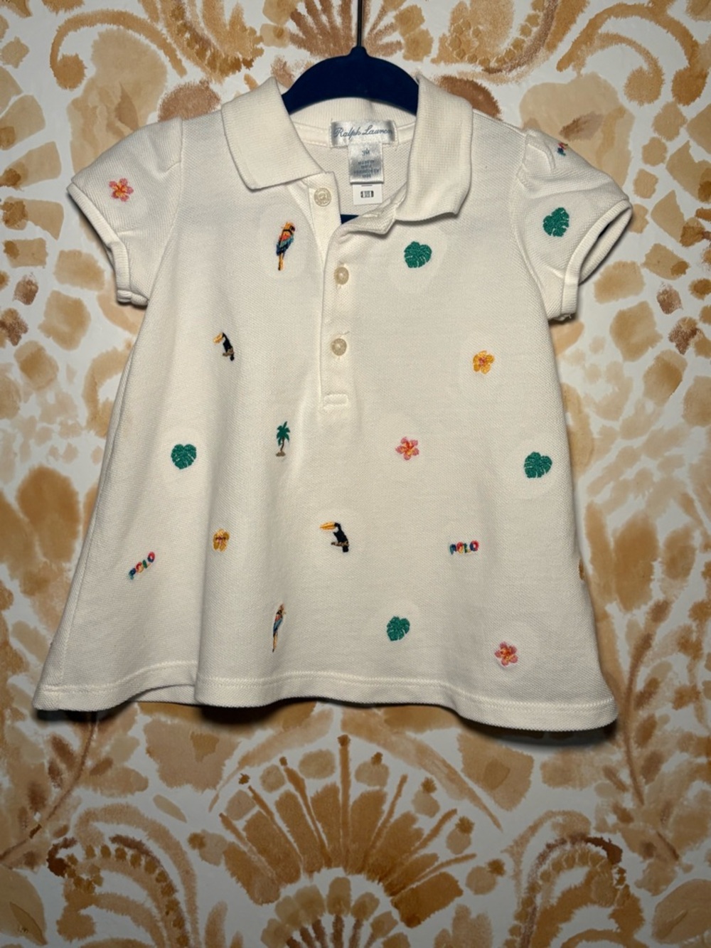 Ralph Lauren Cream Polo Dress with Tropical Embroidery - Picture 2 of 6